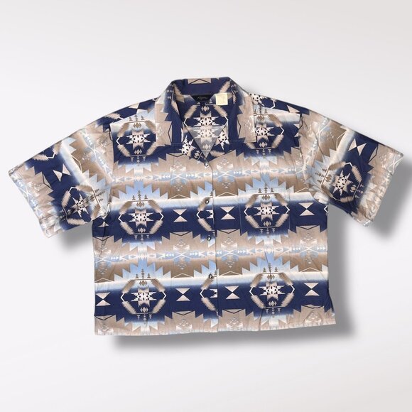 Roper Short Sleeve Button Down Shirt Aztec Western Print Size Large - Picture 8 of 8